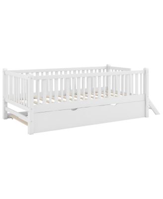 Wood Platform Bed with Guardrail and Trundle