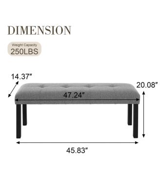 Modern Tufted Linen Dining Bench with Black Rubber Wood Legs