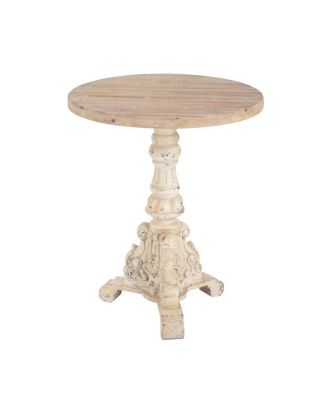 Accent Coffee Table, Antique Pedestal, Solid Wood Top, Natural+Antique White