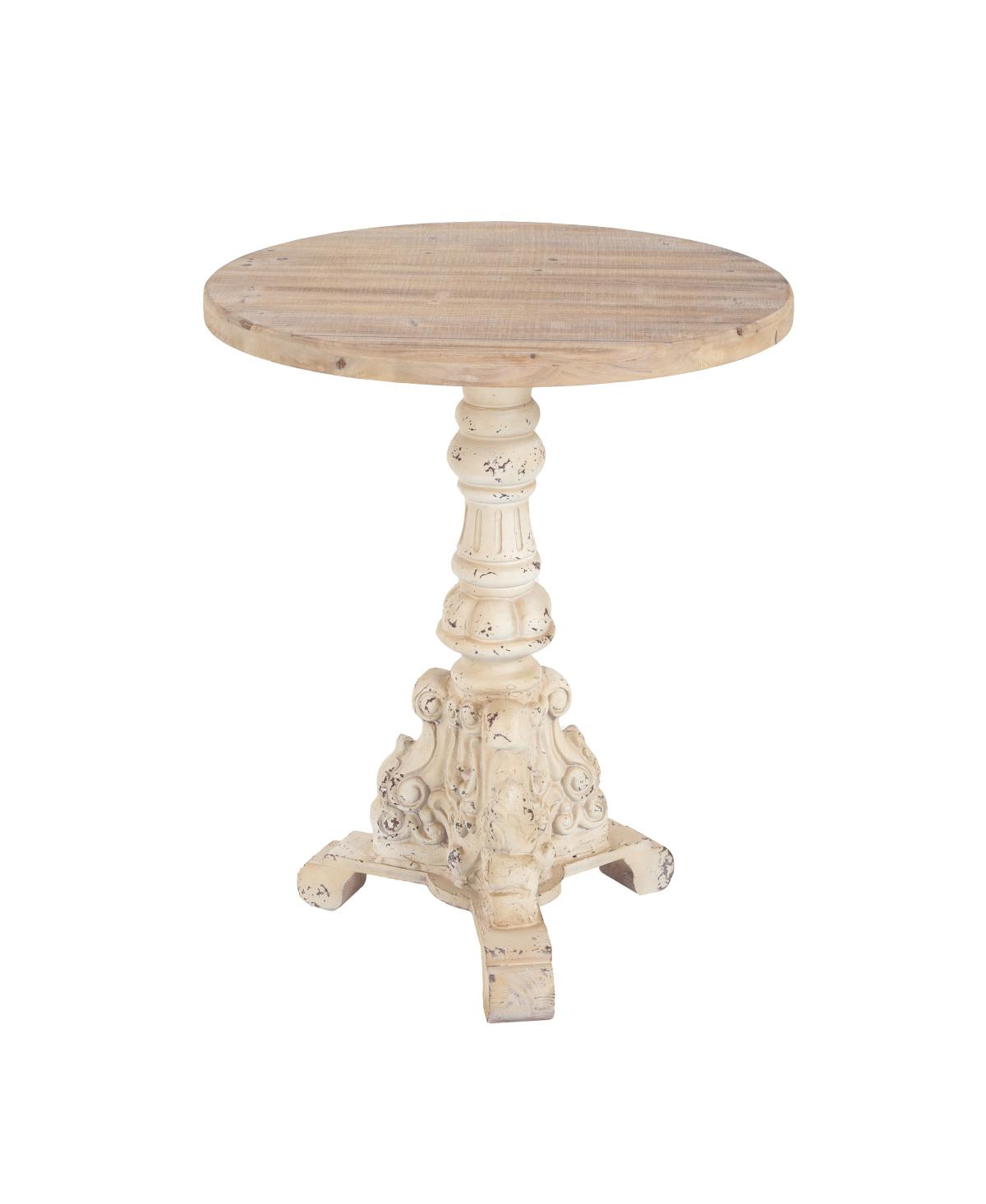 Streamdale Furniture Accent Coffee Table, Antique Pedestal, Solid Wood Top, Natural+Antique White