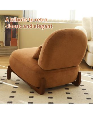 Cute Velvet Accent Chair with Solid Wood Legs