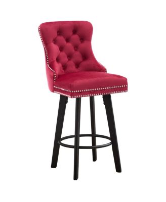 Modern Velvet Swivel Bar Stools with Button Tufting and Rivet Trim