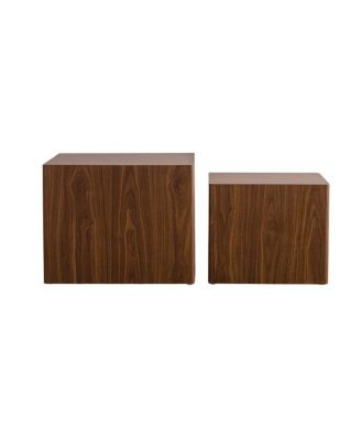 Walnut Nesting Cube Coffee Table Set - Modern MDF Wood Grain Side Tables