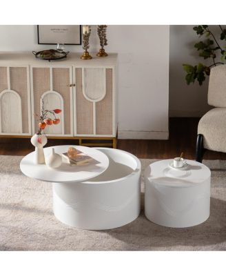 Set of 2 White Round Coffee Tables with Hidden Storage (26.77"/19.69)
