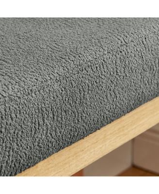 Shoe-changing bench with wooden frame and cushioned seat