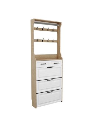 Oak 3-door, 2-drawer shoe cabinet with hanger and large storage