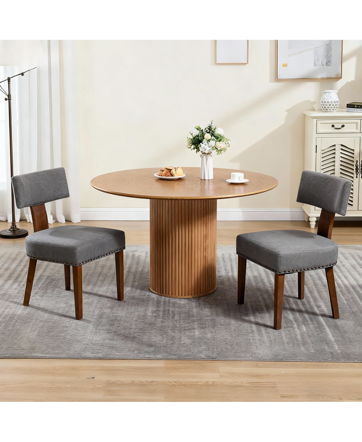 Streamdale Upholstered Wooden Farmhouse Dining Chairs (Set of 2), Gray