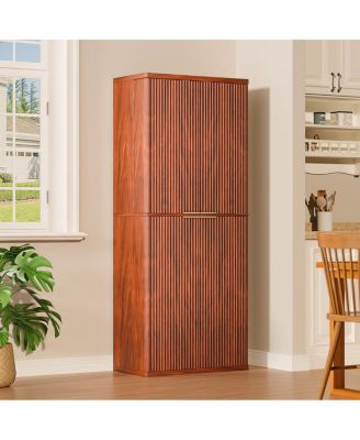 72" Modern Fluted Wood Kitchen Pantry Cabinet with 6 Shelves