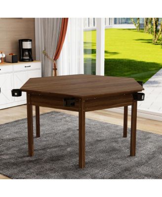 Board Game Table with Removable Top for 6 Players - Rustic Brown