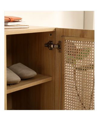 Natural Rattan Storage Cabinet Double-Door Shoe Cabinet 29.5inch