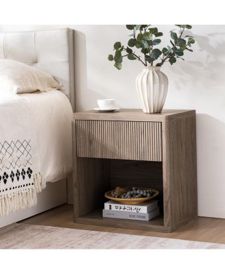 Streamdale Gray Alder Fluted Drawer Night Stand - Modern Mid Century Bedside Table