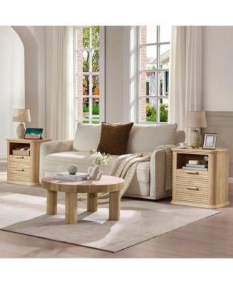 22" Fluted Nightstand with Charging Station, Modern Bedside Table with 2 Drawers and Open Storage for Living Room, Bedroom