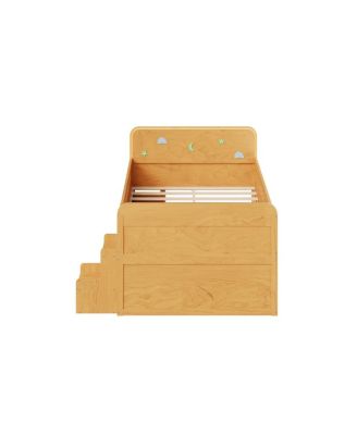 Wooden Full Size Bed with LED Light, Storage Drawers