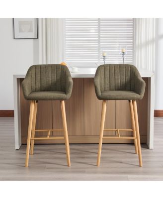Modern Linen Bar Stools Set of 2 with Back & Armrest