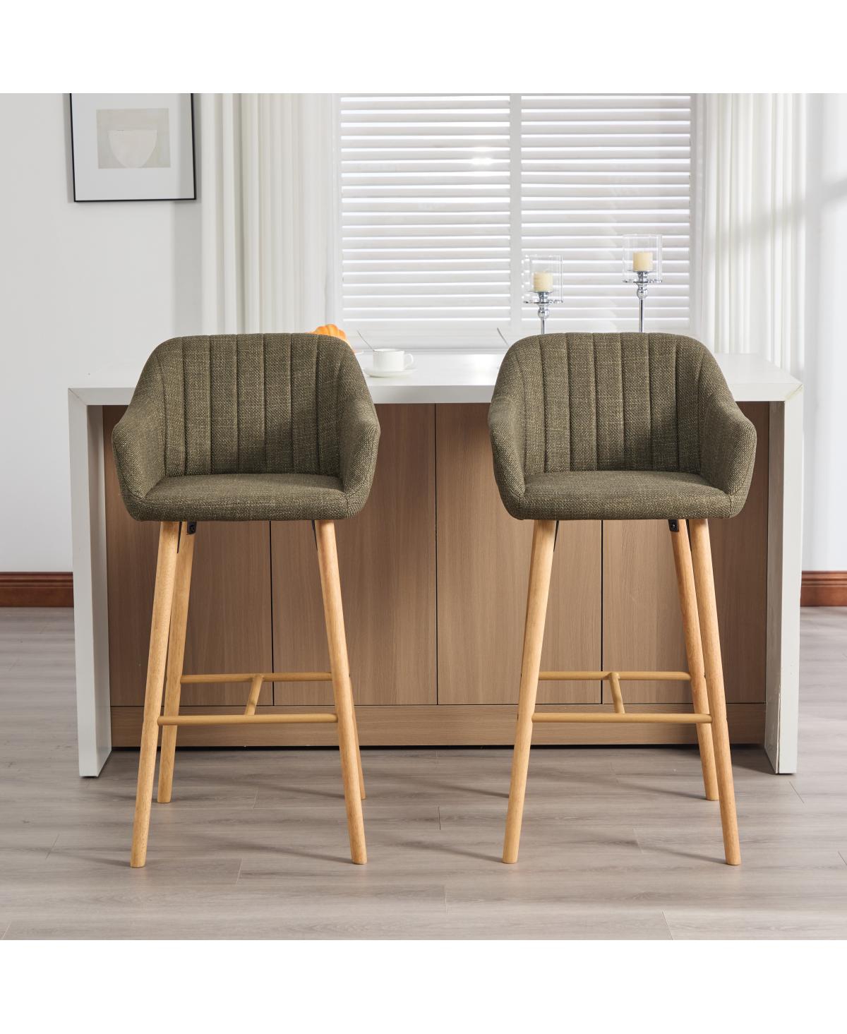 Streamdale Furniture Modern Linen Bar Stools Set of 2 with Back & Armrest