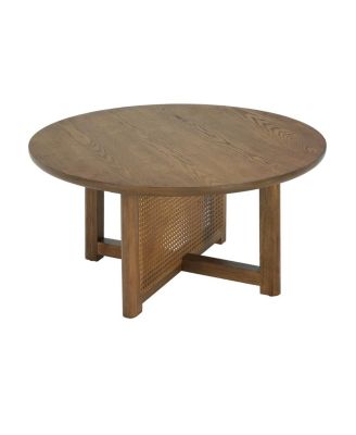 32" Rattan Coffee Table, Round Rattan Woven Wood Coffee Table