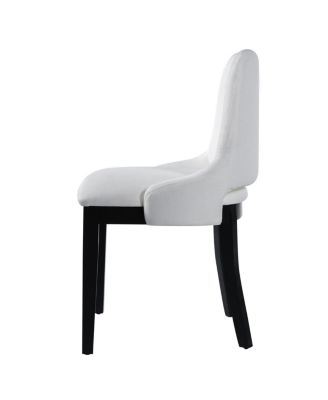 Wooden Dining Chairs Set of 2, Black Linen Upholstered Farmhouse Style Chairs