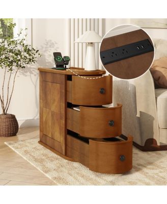 Streamdale Charging Station Sofa Side Table with Drawers, No Assembly Required