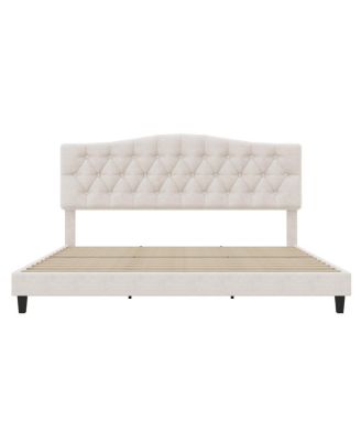 Upholstered Bed with Curved Headboard, Tufted Details, No Box Spring Needed