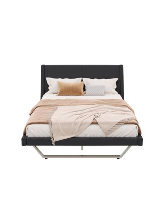 Queen Size Pu Leather Upholstered Bed Frame, No Box Spring Needed