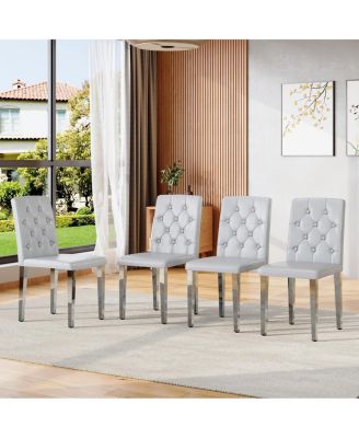 Streamdale PU Dining Chair with Ergonomic Buckle Backrest and Adjustable Feet