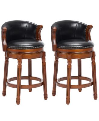 Streamdale Cow top Leather Wooden Bar Stools, 360 Swivel Bar Chair with Backs
