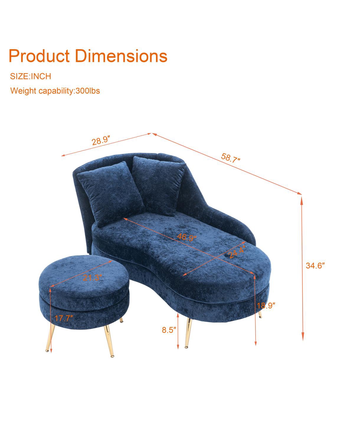 Streamdale Furniture Streamdale 58" Indoor Chenille Chair with Left Armrest & Lumbar Pillow, Footstool Included