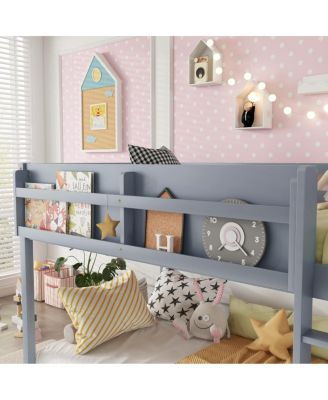 Low Twin Over Twin Bunk Bed with Ladder, Solid Wood