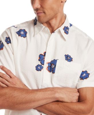 Men's Short-Sleeve Button Down Seersucker Print Hawaiian Shirt