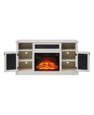 Streamdale  Furniture Embossed Pattern TV Stand with 23" Fireplace, Media Console with Storage, White