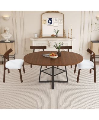 47" Extendable Round Dining Table Set for 4-8 with 4 Walnut Chairs