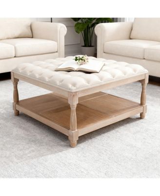 Streamdale Large 33-inch Tufted Linen Storage Ottoman Coffee Table