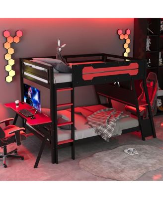 Bunk Bed with Two Gaming Desks & USB Ports