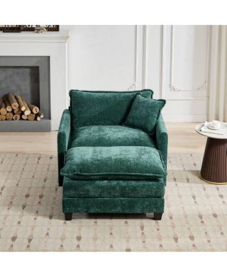 Streamdale Cloud Sofa Ottoman, Modern Sectional Couch, Green Chenille Fabric