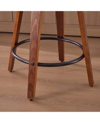  Set of 3, 26-Inch Counter Height Bar Stools - Walnut Black, Cane Rattan, Green Linen Seat