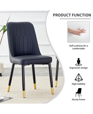 Streamdale Modern dining chairs, PU leather, Black metal legs, set of 6 (Black+PU leather)C-007