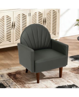 Shell armchair with PU leather and wooden legs