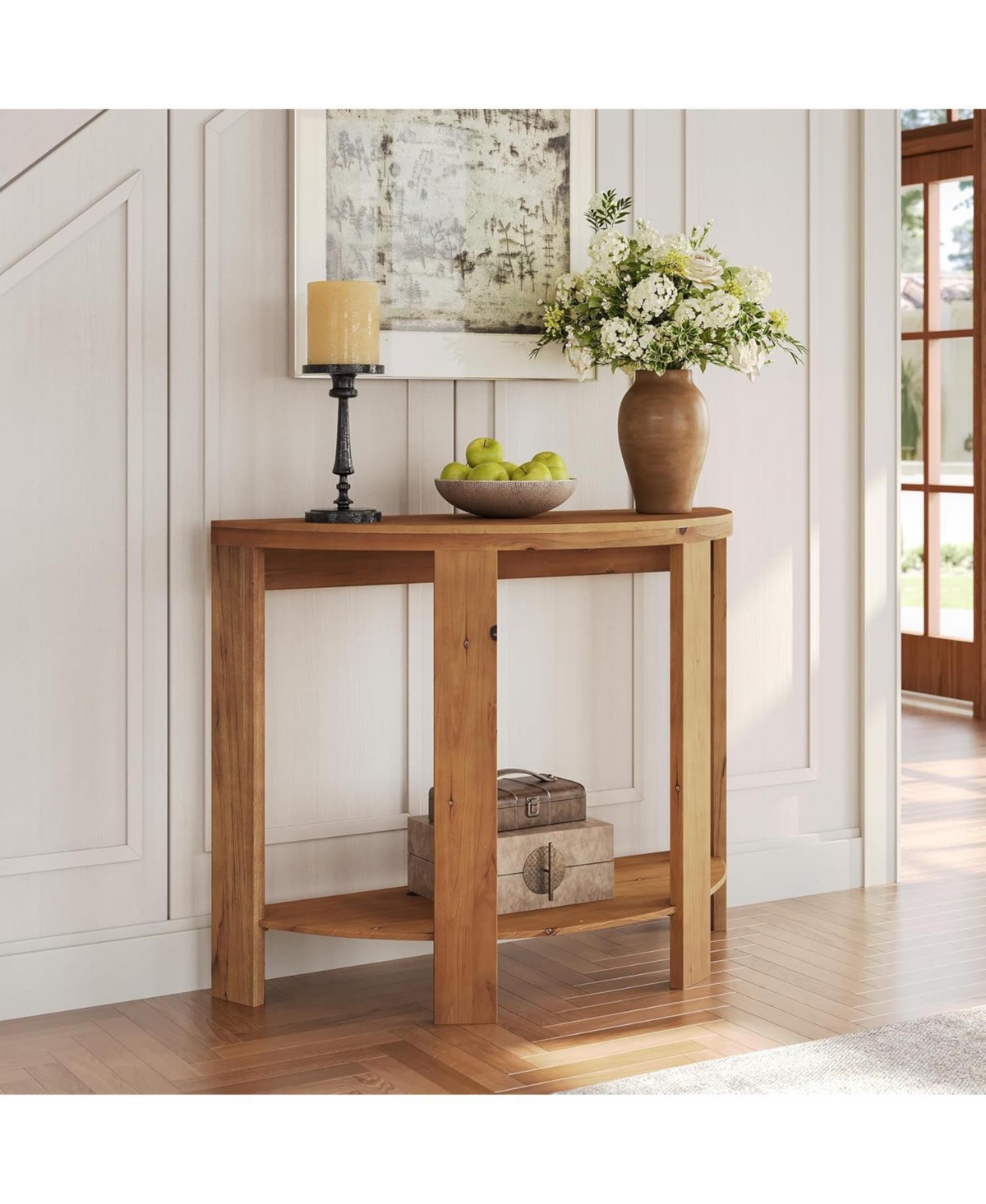 Tribesigns Solid Wood Half-Moon Console Table for Entryway, 41.3" Farmhouse Small Hallway Entry Accent Table with 2-Tier Storage