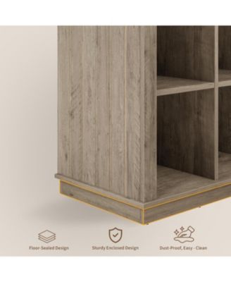 9-Cube Storage Organizer Bookcase, 37.4" Long Low 4-Tier Farmhouse Wood Shelf for Entryway & Living Room, Grey