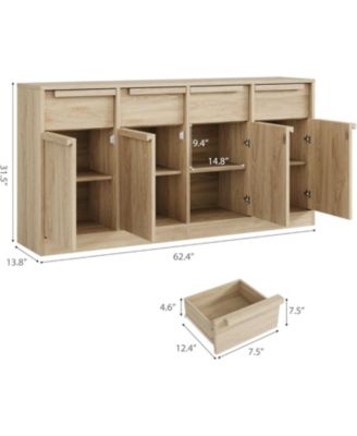 62.4" Sideboard Buffet Cabinet with 4 Drawers, Large Modern Coffee Bar Storage Cabinet, Beige