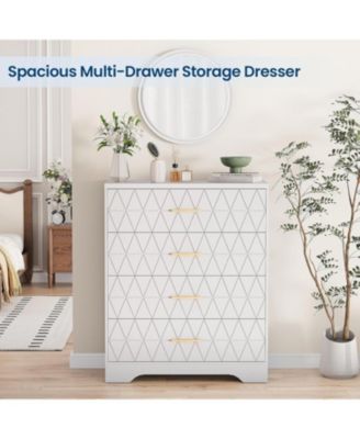 4-Drawer Wooden Dresser for Bedroom, Tall Chest of Drawers with Gold Handles & Storage, White