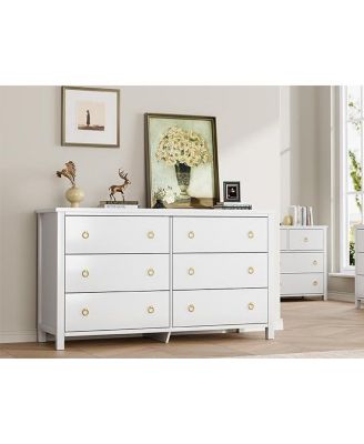 6-Drawer Wooden Dresser, 54" Wide Chest with Large Storage for Bedroom and Living Room