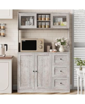 67" Kitchen Pantry Cabinet with Microwave Shelf, Storage Hutch with Doors, Shelves & Drawers, Wooden Coffee Bar Sideboard