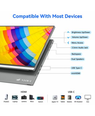 16" Portable 1920×1200P IPS Monitor, USB-C & HDMI, 0.3" Ultra-Slim, with Kickstand for Travel & Office