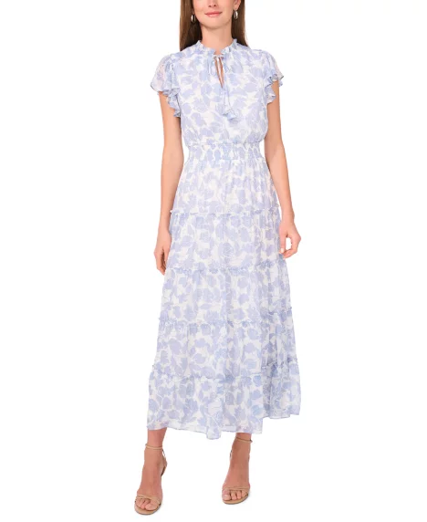 Petite Split Neck Tiered Maxi Dress - Rainwashed