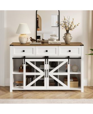 55" Sliding Barn Door Sideboard with 3 Drawers & Adjustable Shelves