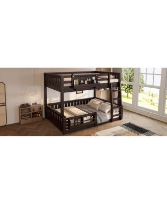 Full XL over Queen Bunk Bed with Ladder, Guardrails, Pegboard & Bookshelf, Espresso