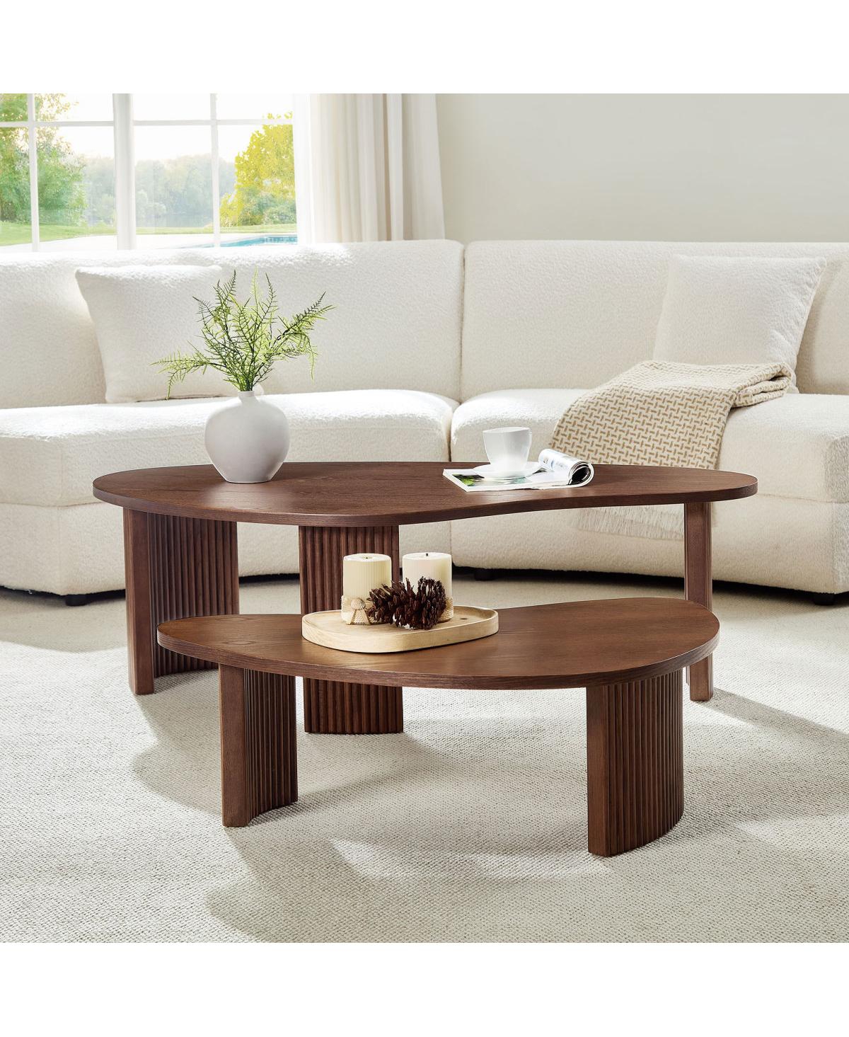 Streamdale Furniture Modern Irregular Shape 2-Piece Coffee Table Set, Walnut Color