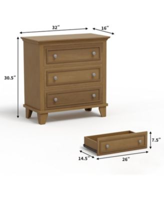 3-Drawer Dresser for Bedroom, Wide Wooden Chest with Vintage Handles for Living Room