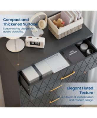 5-Drawer Tall Dresser for Bedroom, Wooden Chest of Drawers with Gold Handles for Closet Storage